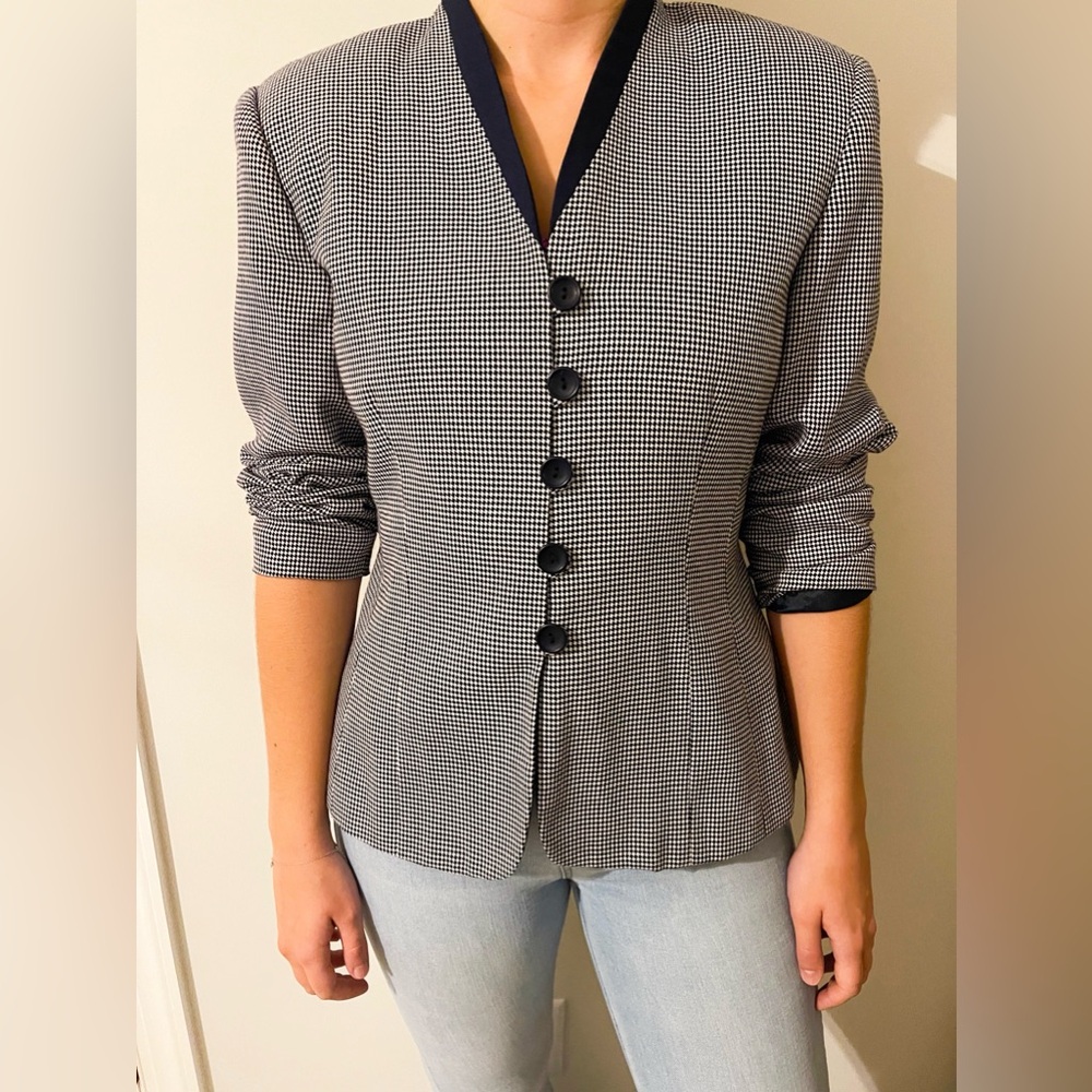 Vintage navy and white houndstooth blazer Joan Leslie S-M